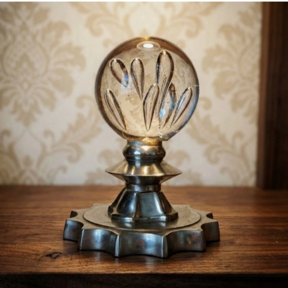 Vtg Glass Controlled Bubble Paperweight Finial Silverplate Base Made in India